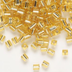 Seed bead, Miyuki, glass, pkg/25g, 3.5-3.7mm square, transparent silver-lined gold (SB-3).
