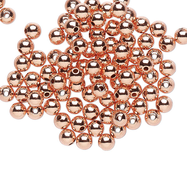 Bead, clear-coated copper, 4mm round. Sold per pkg of 1,000. image number 0