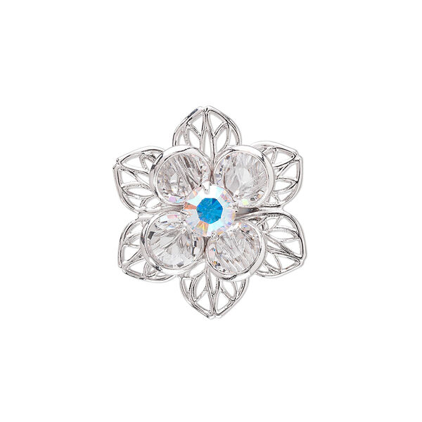 Sew-on 1pk crystal rhodium finish AB, Crystal Passions® 22x20mm flower 62007 image number 0