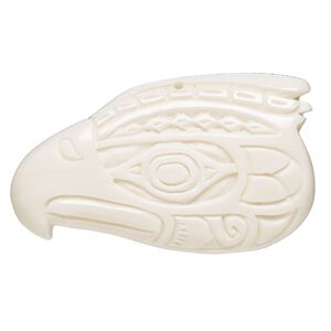 Focal, bone (bleached), 50x30mm hand-cut single-sided carved eagle head, Mohs hardness 2-1/2. Sold individually.