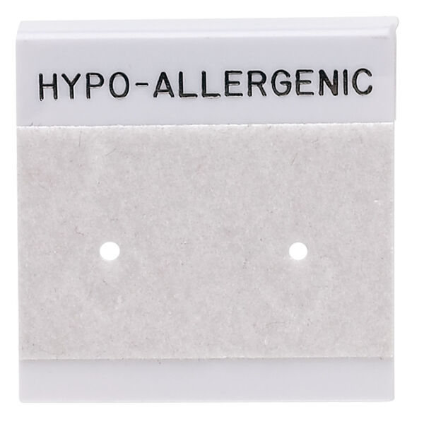 Earring card, flocked plastic, grey and black, 1x1-inch square with "HYPO-ALLERGENIC." Sold per pkg of 100. image number 0