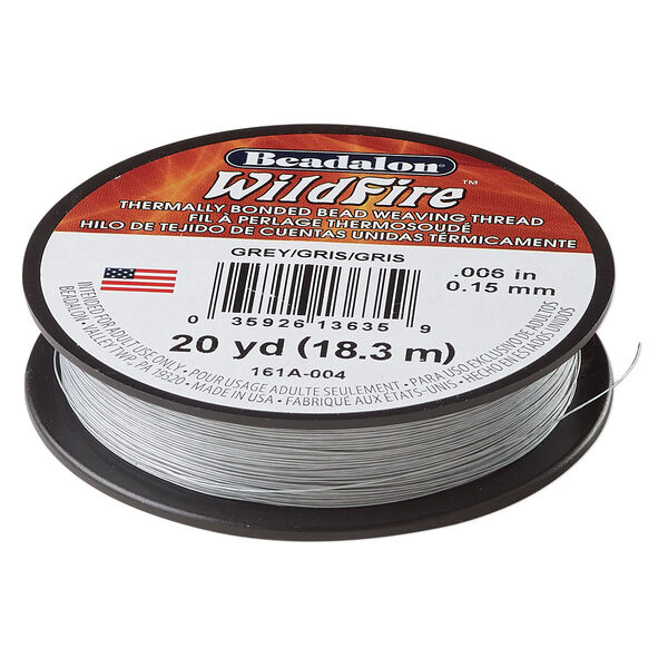 Thread, Beadalon® WildFire™, polyester and plastic, grey, 0.15mm with bonded coating, 10-pound test. Sold per 20-yard spool. image number 0