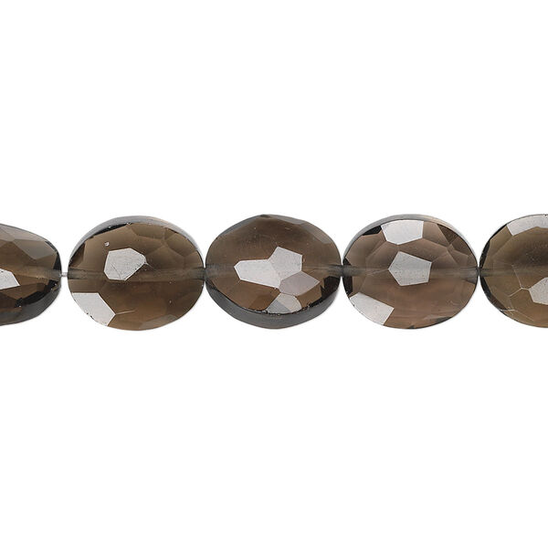 Bead, smoky quartz (heated / irradiated), 11x9mm hand-cut faceted flat oval, B+ grade, Mohs hardness 7. Sold per pkg of 5. image number 0