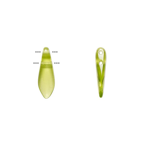 Bead, Czech pressed glass, transparent olivine, 16x5mm top-drilled dagger with 2 holes. Sold per pkg of 20. image number 0