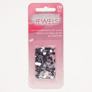 Flat back mix acrylic 130pk 3-4mm faceted round SS12, black and silver