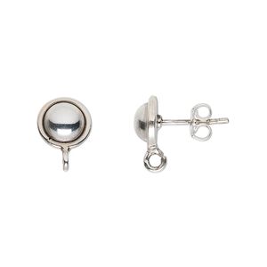 Earstud 1pkg4 sterling silver, 8mm round / closed loop, antiqued 2 pair