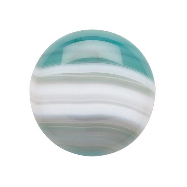 Cabochon, striped green agate (dyed), 30mm calibrated round, B grade, Mohs hardness 6-1/2 to 7. Sold per pkg of 2. image number 0