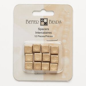 Bead, gold-finished "pewter" (zinc-based alloy), 9x9mm matte textured flat square. Sold per pkg of 12.