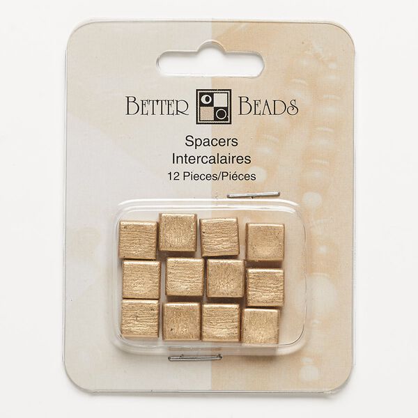Bead, gold-finished "pewter" (zinc-based alloy), 9x9mm matte textured flat square. Sold per pkg of 12. image number 0