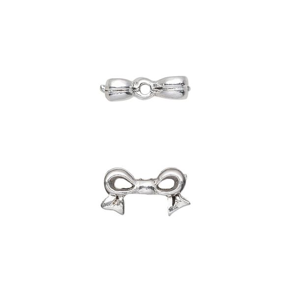Bead, silver-plated pewter (tin-based alloy), 13x7mm bow, fits 6mm cube bead. Sold per pkg of 4. image number 0