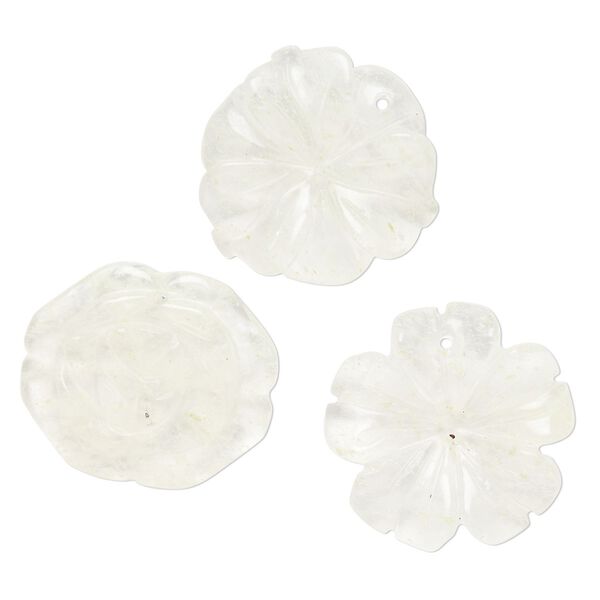 Drop mix, glass, translucent speckled neon yellow, 30x26mm-30x30mm top-drilled, carved flower. Sold per pkg of 3. image number 0