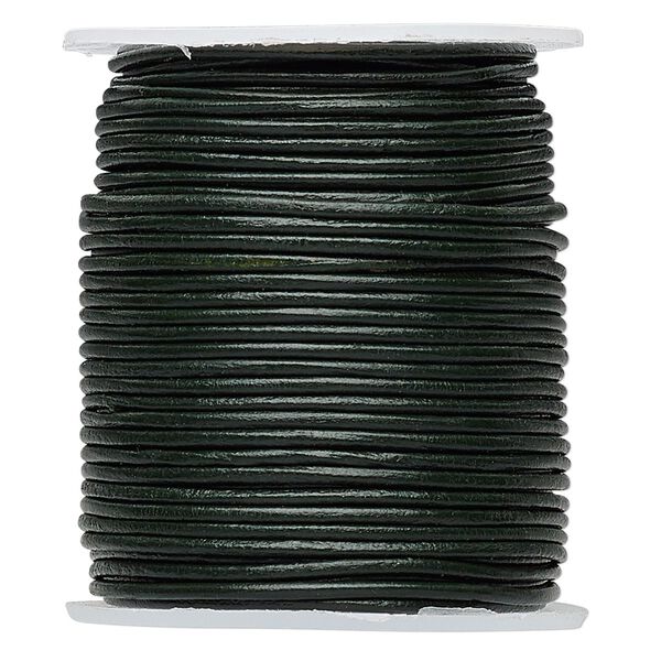 Cord, leather (dyed), avocado, 1.4-1.6mm round. Sold per 25-yard spool. image number 0