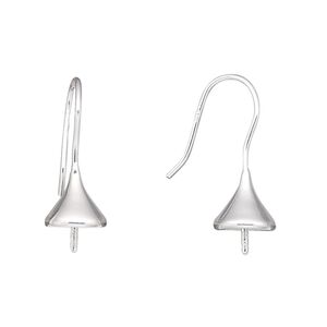 Ear wire 1pkg2 sterling silver, 21mm bell / 4mm peg / 8-10mm round half-drilled setting, 20 gauge 1 pair