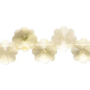 Bead, glass, transparent light yellow, 12mm top-drilled faceted flower. Sold per 15-inch strand.