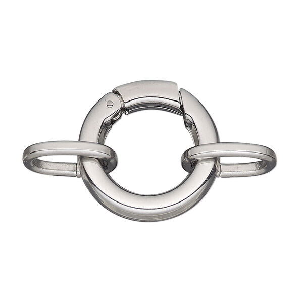 Clasp, self-closing hook, stainless steel, 21mm round with (2) 14x10mm oval jump rings. Sold per pkg of 2. image number 0