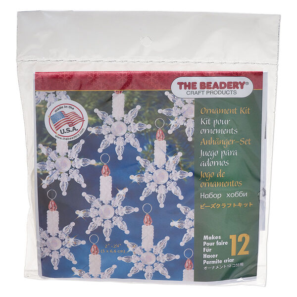 Ornament kit, The Beadery®, plastic, translucent mixed colors, mini snowflake with candle (7008). Sold individually. image number 0