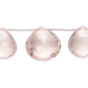 Rose quartz 1pkg3, hand-cut top-drilled faceted puffed teardrop bead natural 15x15mm-17x17mm