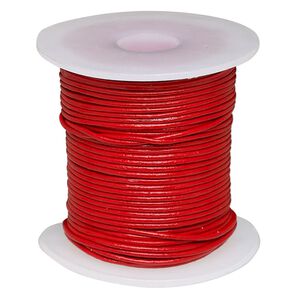 Cord, leather (coated), red, 0.5-0.8mm. Sold per 25-yard spool.