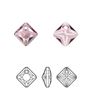 Drop 2pk rose, Crystal Passions® 11.5mm pendant princess cut 6431