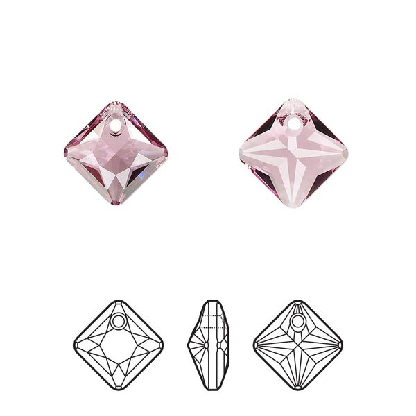 Drop 2pk rose, Crystal Passions® 11.5mm pendant princess cut 6431 image number 0