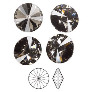 Chaton 4pk black diamond foil back, Preciosa MAXIMA Czech crystal rhinestone 14mm rivoli