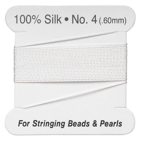 Thread, silk, white, size #4. Sold per 2-meter card. image number 0
