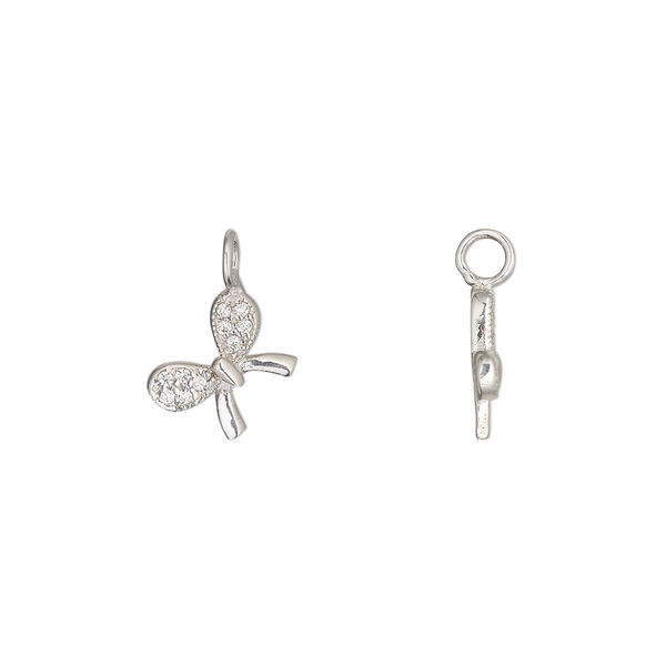 Charm 1pkg1 sterling silver / cubic zirconia 10mm bow perpendicular loop, clear image number 0