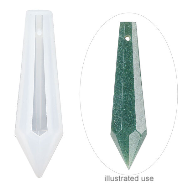 Mold, silicone, white, 58 x 16 x 16mm faceted teardrop. Sold individually. image number 0