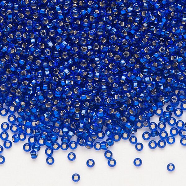 Seed bead, Preciosa Ornela Czech glass, pkg/50g, #11 rocaille, transparent silver-lined medium blue, (37080). image number 0