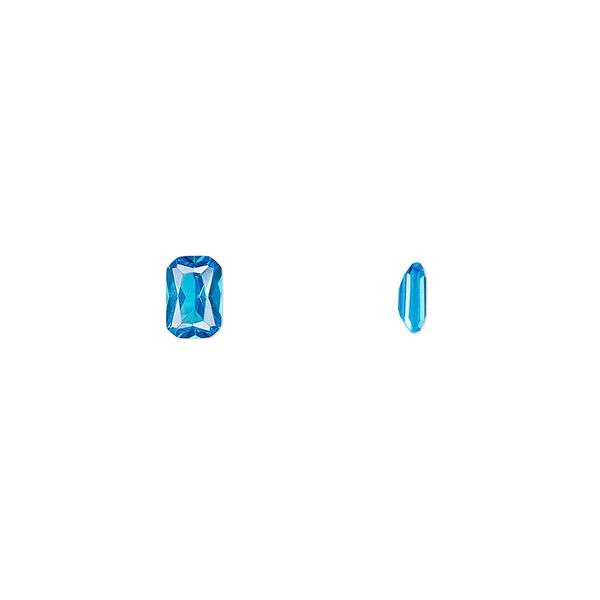 Gem, cubic zirconia, zircon blue, 5x3mm faceted emerald-cut, Mohs hardness 8-1/2. Sold per pkg of 5. image number 0
