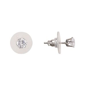 Earring, Everyday Jewelry, cubic zirconia and stainless steel, clear, 5mm round with post. Sold per 2 pairs.