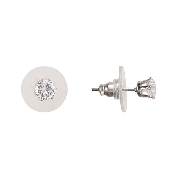 Earring, Everyday Jewelry, cubic zirconia and stainless steel, clear, 5mm round with post. Sold per 2 pairs. image number 0