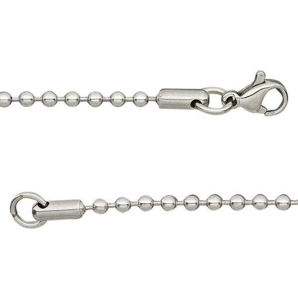 Chain, stainless steel, 2.4mm ball, 18 inches with clasp. Sold per pkg of 4. image number 0
