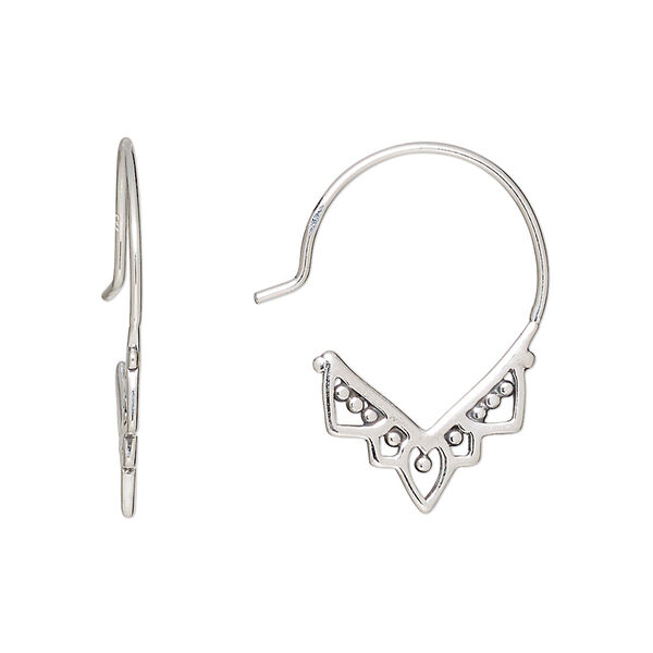 Ear wire, antiqued sterling silver, 25mm filigree hoop, 20 gauge. Sold per pair. image number 0