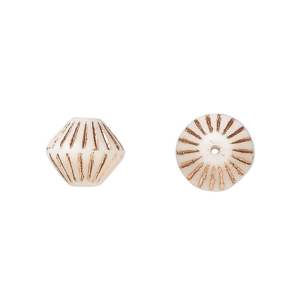 Bead, Preciosa, Czech pressed glass, opaque light grey matte copper, 11mm fluted bicone. Sold per pkg of 12. image number 0