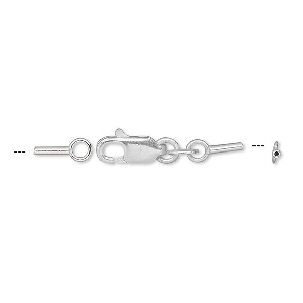 Clasp, lobster claw, sterling silver, 28x4mm with 2 crimp ends, 0.7mm inside diameter. Sold individually. image number 0