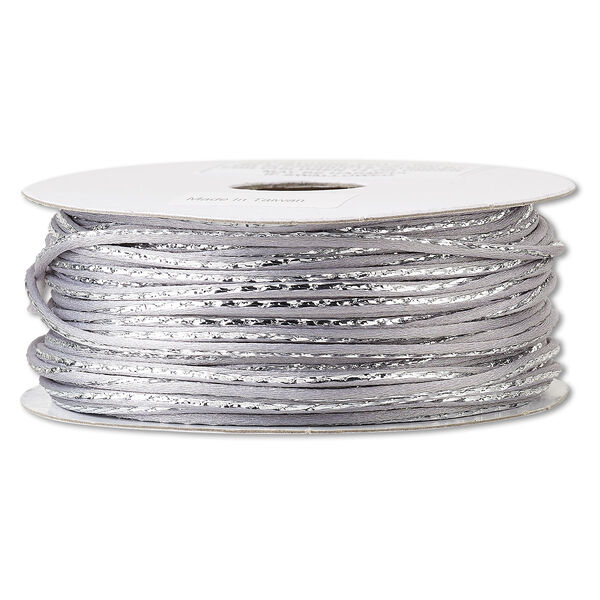 Cord, Satinique™, nylon, silver and grey, 2mm regular with vertical stripe. Sold per 100-foot spool. image number 0