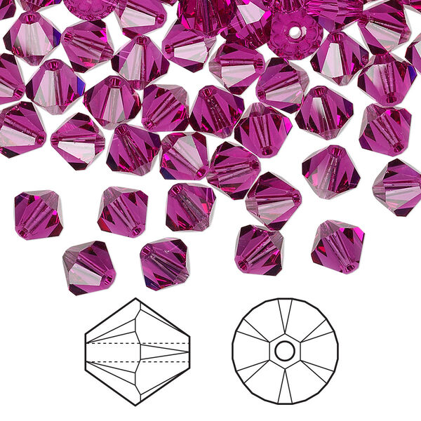 Bead 360pk fuchsia, Swarovski® 6mm XILION bicone 5328 image number 0