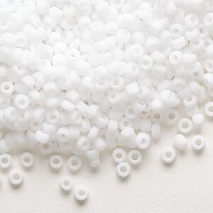 Seed bead, Dyna-Mites™, glass, opaque matte white, #8 round. Sold per 40-gram pkg.