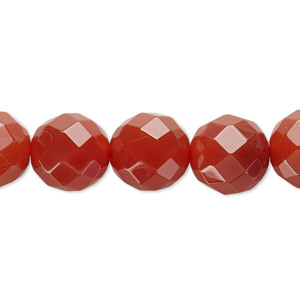 Bead, carnelian (dyed / heated), 12mm faceted round, C grade, Mohs hardness 6-1/2 to 7. Sold per 15-1/2" to 16" strand. image number 0