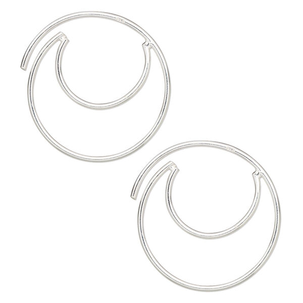 Ear wire, sterling silver, 24mm double hoop. Sold per pair. image number 0