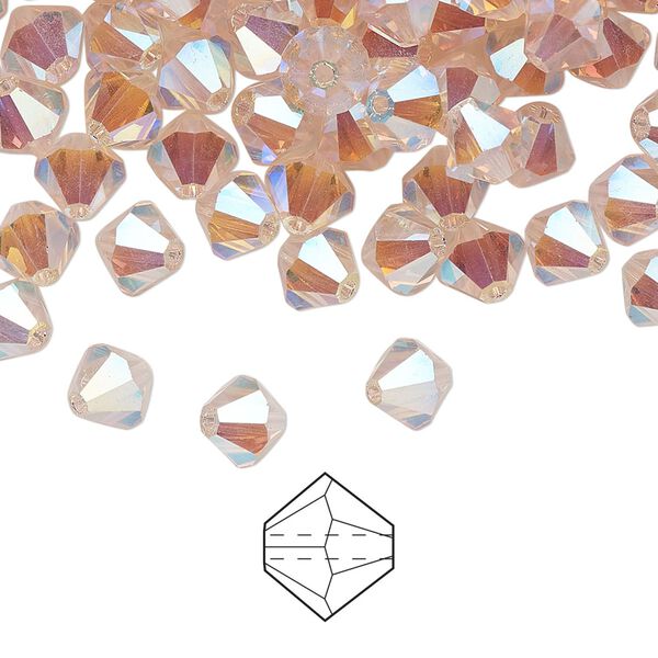 Bead 24pk light rose AB 2X, Preciosa Czech crystal 6mm bicone image number 0