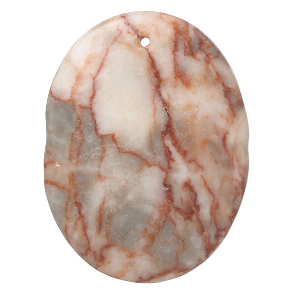 Focal, redline marble (coated), 42x30mm-46x36mm domed oval with flat back, C- grade, Mohs hardness 3. Sold individually. image number 0