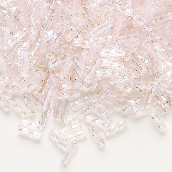 Bugle bead, Dyna-Mites™, glass, translucent rainbow light pink, 6mm twisted. Sold per 50-gram pkg. image number 0