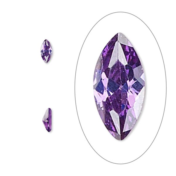 Gem, cubic zirconia, amethyst purple, 6x3mm faceted marquise, Mohs hardness 8-1/2. Sold per pkg of 5. image number 0
