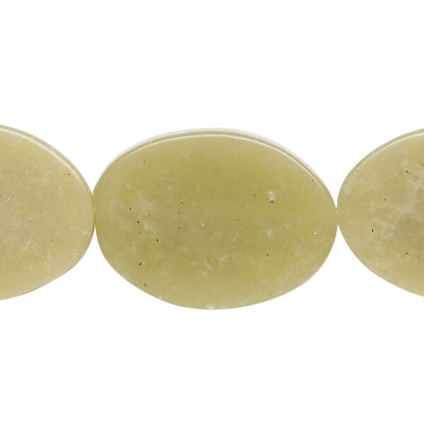 Peridot new "jade" 1pkg1, flat oval bead natural B grade, 15 inch 25x18mm image number 0