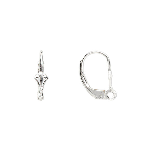 Ear wire, sterling silver, 15mm leverback 5x4mm with diamond shield and open loop. Sold per pair. image number 0