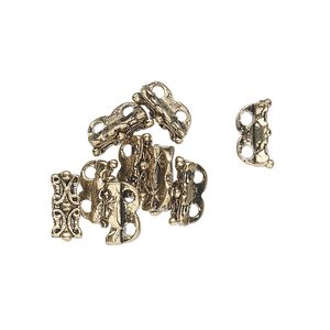 Spacer bar, antique gold-finished "pewter" (zinc-based alloy), 10x4mm 2-strand rectangle, fits up to 4mm bead. Sold per pkg of 10.