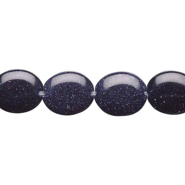 Bead, blue goldstone (glass) (man-made), 14x12mm flat oval. Sold per 15-1/2" to 16" strand. image number 0