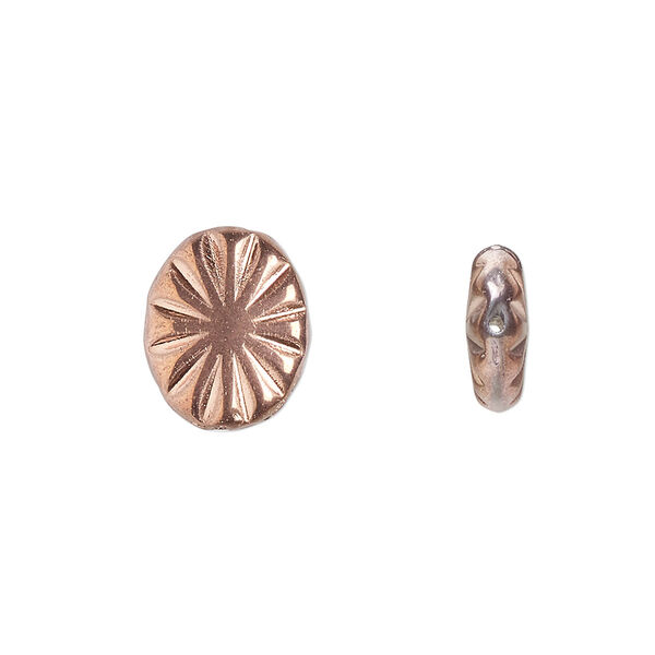 Bead, Preciosa, Czech pressed glass, opaque metallic copper, 14x11mm fluted flat oval. Sold per pkg of 10. image number 0